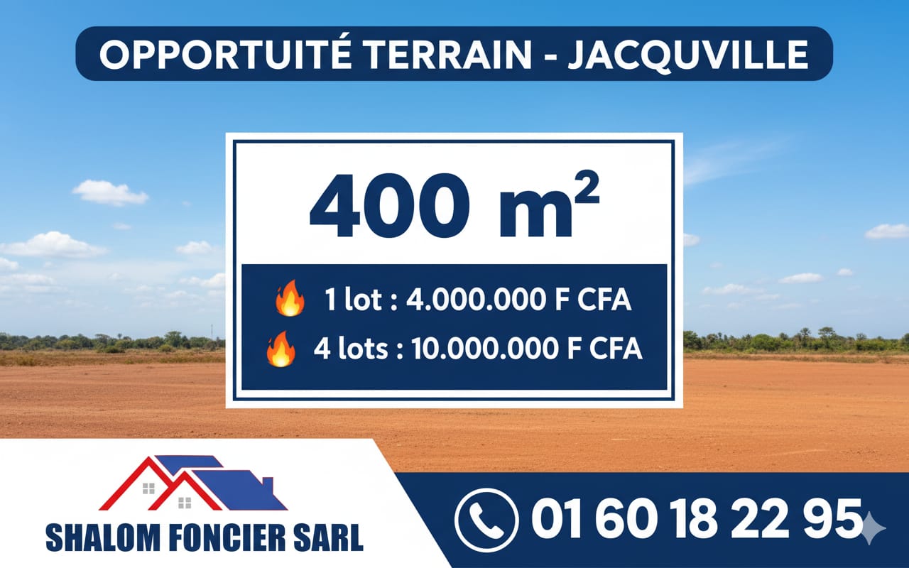 *🔥 OPPORTUNITÉ EXCEPTIONNELLE À JACQUEVILLE ! 🔥*  Profitez d’un *terrain de 400 m²* à un prix imbattable !